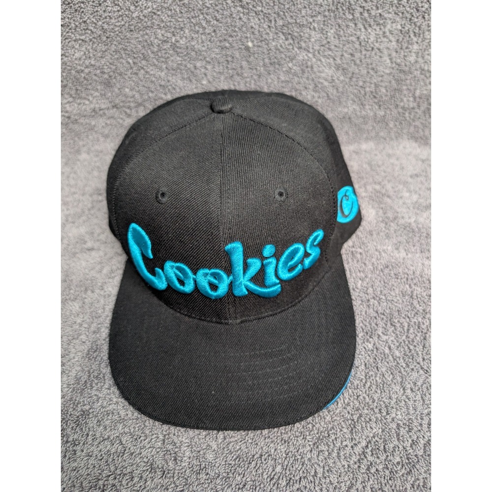 Cookies SF Mens Black Blue Embroidered Script Logo Snapback Hat Cap